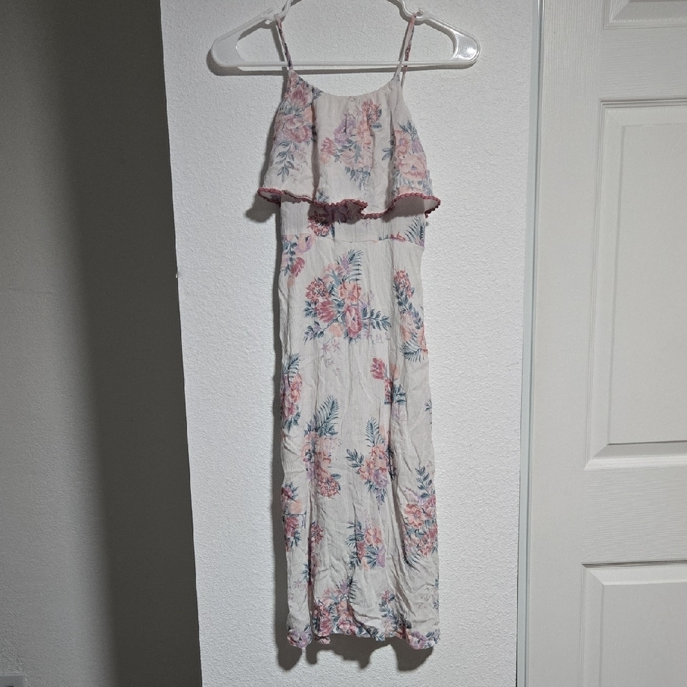 Art Class Medium 7/8 White and Pink Ruffled Tiered Sundress Maxi Floral Cute